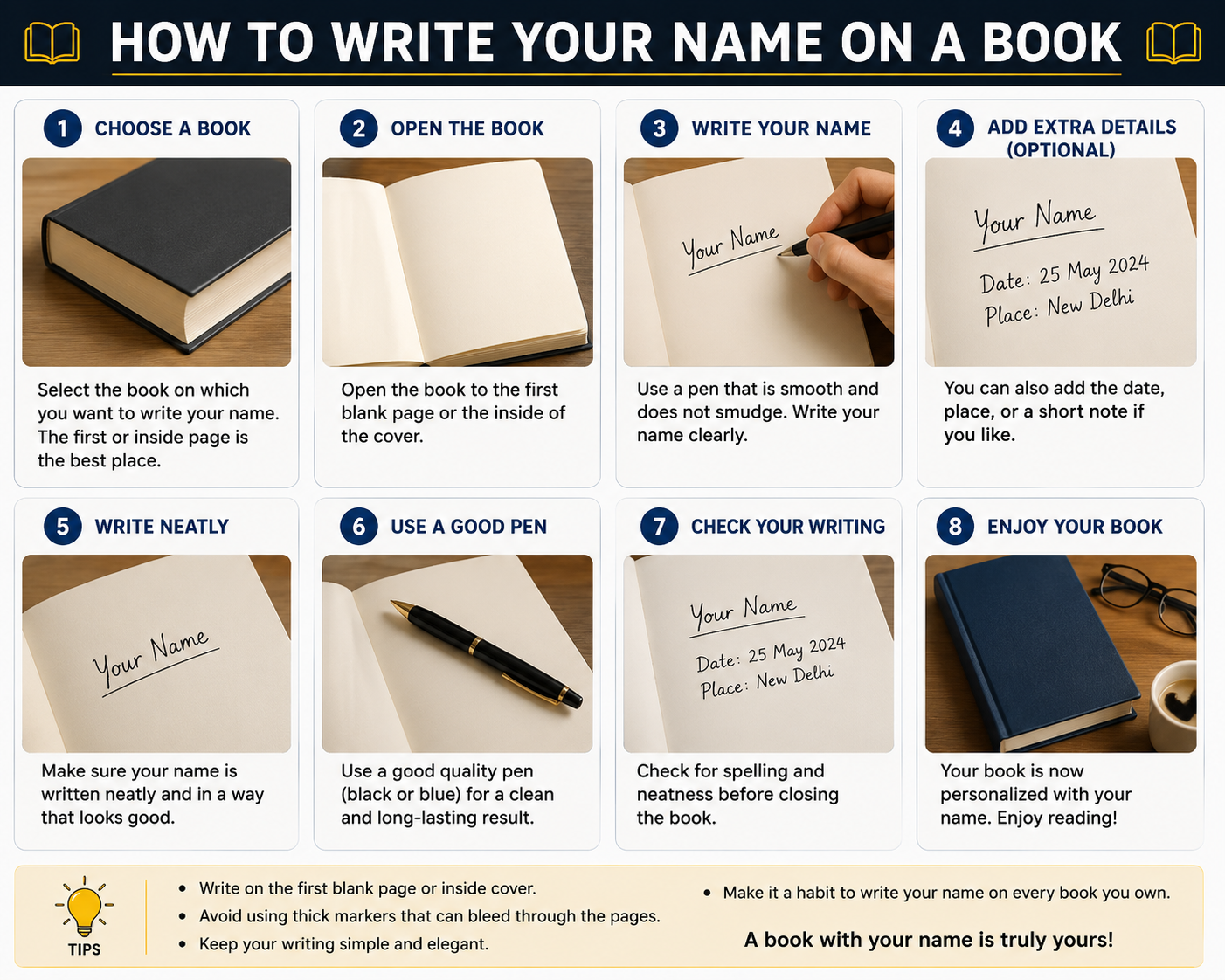 how to write your name on a book